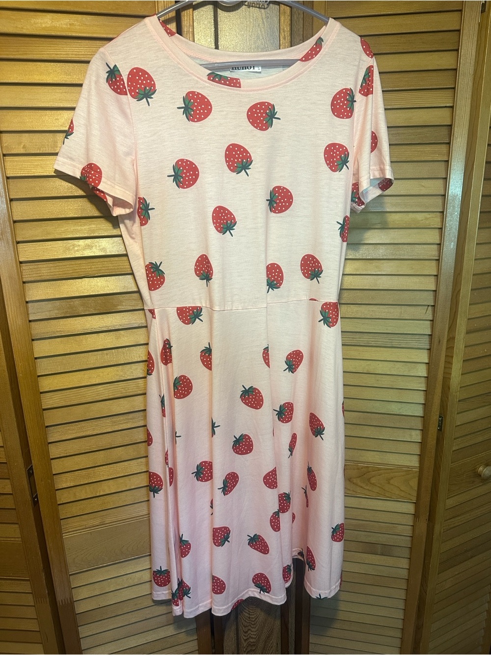 Pink Strawberry-Print Short Sleeve Women’s Dress